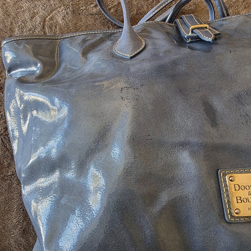 Dooney & Bourke Cindy Patent Leather Tote Bag Blue Large Shoulder Purse - Picture 5 of 16